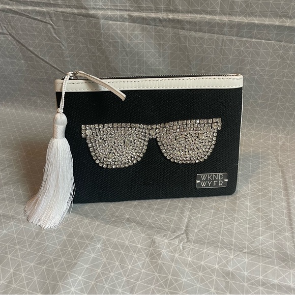 NWOT WKND WYFR Rhinestone Sunglasses Tassel Zip Clutch